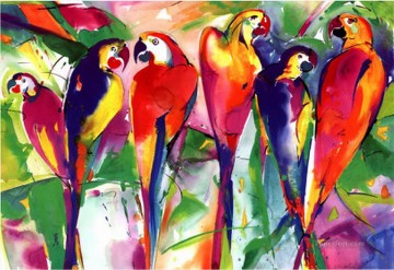 花 鳥 Painting - オウムの家族の鳥